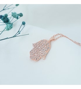 Taşlı Fatma Ana Eli Kolye (Rose - Gold)