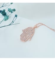 Taşlı Fatma Ana Eli Kolye (Rose - Gold)