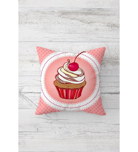 Cupcake Desenli Çift Tarafı Baskılı Gizli Fermuarlı Yastık Kılıfı Kırlent Koltuk Yastık Kılıfı (Pembe)