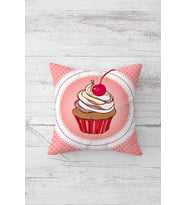 Cupcake Desenli Çift Tarafı Baskılı Gizli Fermuarlı Yastık Kılıfı Kırlent Koltuk Yastık Kılıfı (Pembe)