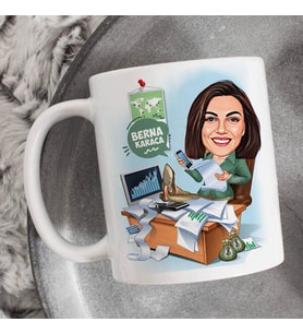 Kişiye Özel İşkolik Kadın Karikatürlü Bardak