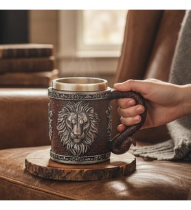 3D Aslan Figürlü Metal Kupa Bardak