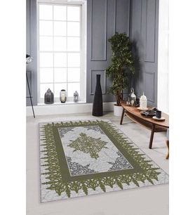 Yeşil Klasik Göbekli Kaymaz Tabanlı Dekoratif Halı MK35 - 100 x 160 cm