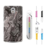 Samsung Note 3 4 5 8 9 20 Ultra 10 Lite Kılıf Kablo Koruma Spiral Silikon Gri Mermer 1376