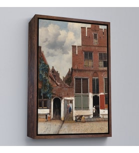 Çerçeveli Johannes Vermeer - Küçük Sokak Tablosu (Kahverengi)