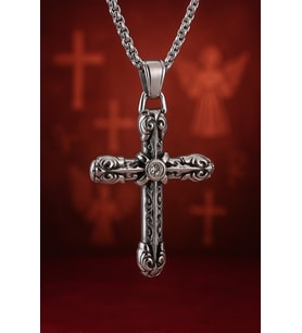 voyageaccessory Paslanmaz Çelik Unisex Kolye – Zirkon Taşlı Gotik Haç Modeli – Zincirli