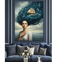 Saçında Gemi Olan Kadın Dekoratif Kanvas - Mdf Ahşap Tablo