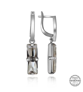 Swarovski Crystal Taşlı Gümüş Beyaz Baget Sallantılı Kadın Küpe