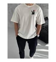 Unisex Bisiklet Yaka Baskılı Oversize T-Shirt - Beyaz