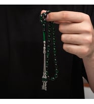 Sıkma Kehribar 925 Ayar Gümüş Tesbih (Bej)