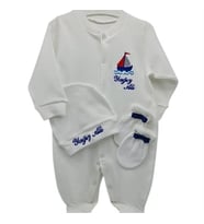 Yelken Desenli Erkek Bebek Hastane Çıkışı 3 lü Set (Beyaz)