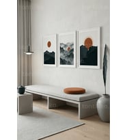 Minimalist Dağ ve Gün Batımı 3’lü Ahşap Çerçeveli Tablo Seti
