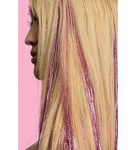 Caş Dekorasyon Açık Pembe Renk Simli Yan Postiş Hair Tinsel Shiny Hair-50 Cm- (2 Adet)
