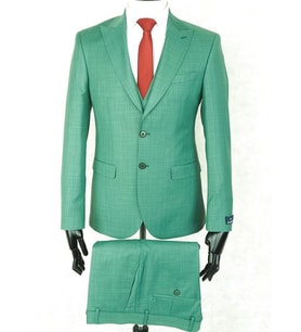 Jan Carlucci Slim Fit Sivri Yaka-Çift Yırtmaç Fıstık Yeşili Drop 6 Yelekli Takım Elbise