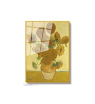 Dikey Çerçeveli Cam Vangogh 136 Modern Ev Dekoru Duvar Sanatı Ev Ofis Tablosu (Altın)