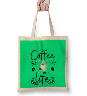 Coffee İs My Life - Funny Coffee Drinks Lover Gift Quote Bez Çanta Uzun Saplı