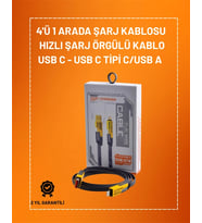 4'ü 1 Arada Usb Hızlı Şarj Ve Veri Kablosu - 65w Güç, Çoklu Bağlantı, 1.2m