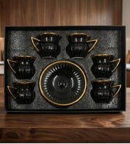 6 Kişilik Gold Detaylı Türk Kahvesi Fincan Takımı – Kutulu Şık Kahve Sunum Seti (Siyah)