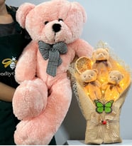 Büyük Boy 80 cm Peluş Ayıcık ve Led Işıklı Peluş Ayıcık Buketi