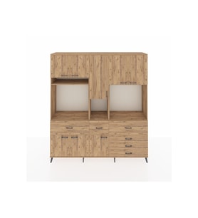 Hyperion Dolap 10 Raflı 6 Çekmeceli 8 Kapaklı 220x44x243 Çam-Çam/Çam