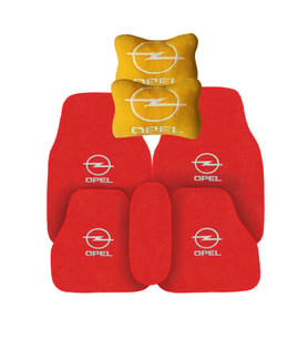 Opel Nakışlı Kırmızı Araç Oto Halı Paspas  Opel Sarı Araç Seyahat Oto Boyun Yastığı