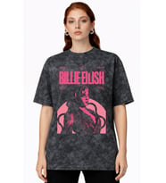 Tasarım Billie Eilish Şarkıcı Baskılı Unisex Oversize Vintage Yıkamalı Tişört