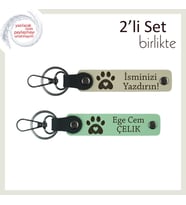 Yeni Kedi Sahiplenenlere Uygun Hatıra Hediyelik, Kalpli Pati Desenli Deri Set, Sütlü Kahve-A Yeşil (Çok Renkli)