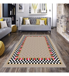 Vizon Dama ve Kilim Desenli Yıkanabilir Kaymaz Taban Leke Tutmaz Modern Salon Halısı ve Yolluk (Çok Renkli)