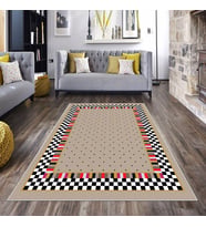 Vizon Dama ve Kilim Desenli Yıkanabilir Kaymaz Taban Leke Tutmaz Modern Salon Halısı ve Yolluk (Çok Renkli)