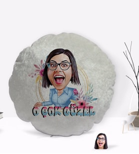 BK Gift Kişiye Özel O Çok Güzel Karikatürlü Yuvarlak Dekoratif Kırlent Yastık-1