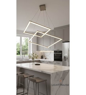 LİGHT HOUSE Çift Kare Led Salon Avizesi 3 Renk Modlu (Altın)