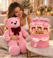 Kişiye Özel Seni Seviyorum Tasarımlı,Pleksi İsimli,Peluş Buketi Ve 80 Cm Peluş Ayıcık