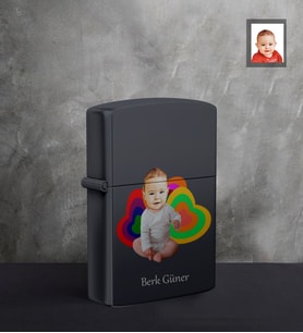 Kişiye Özel Erkek Bebek Karikatürlü UV Siyah Benzinli Cakmak Model-3