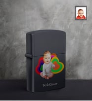 Kişiye Özel Erkek Bebek Karikatürlü UV Siyah Benzinli Cakmak Model-3