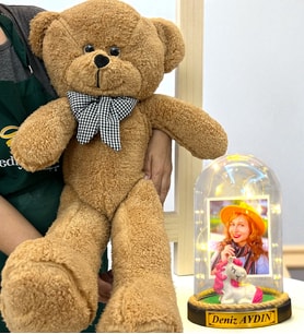 Sizlere Özel Premium Hediye Seti  Led Işıklı Fanus ve 80 cm Büyük Boy Kahve Peluş Ayıcık (Model 9)