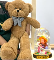 Sizlere Özel Premium Hediye Seti  Led Işıklı Fanus ve 80 cm Büyük Boy Kahve Peluş Ayıcık (Model 9)