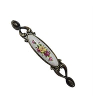 MİRAY 128 mm Metal antik sarı  porselen SARI ÇİÇEKLİ desenli / 5 ADET