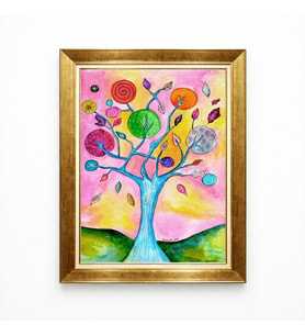 Tablore Renkli Hayat Ağacı Çerçeveli Tablo Çocuk Odası Ve Genç Odası Duvar Dekoru Pink Tree