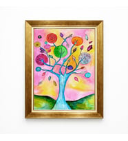 Tablore Renkli Hayat Ağacı Çerçeveli Tablo Çocuk Odası Ve Genç Odası Duvar Dekoru Pink Tree