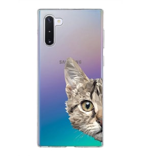 Samsung Galaxy Note 10 Kapak Catface Tasarımlı Şeffaf Silikon Kılıf