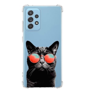 PrintiFy Samsung Galaxy A52 Uyumlu Kedi 3 Baskılı Şeffaf Köşe Korumalı Antişok Kılıf