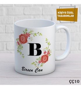 Çiçek Çerçeveli İsme Özel Kupa Bardak