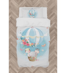 MEKTA HOME BEBEK VE ÇOCUK ODASI Fil ve Çiçekli Uçan Balon Desenli Nevresim Takımı