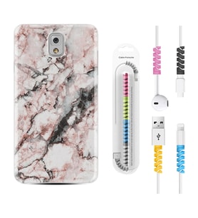 Samsung Note 3 4 5 8 9 20 Ultra 10 Lite Kılıf Kablo Koruma Spiral Silikon Colorfull Marble 2 1389