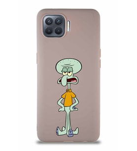 Oppo Reno 4 Lite Soft Premier Kapak Squidward Dokunaç Tasarımlı Silikon Kılıf - Pudra (Şeffaf)
