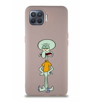 Oppo Reno 4 Lite Soft Premier Kapak Squidward Dokunaç Tasarımlı Silikon Kılıf - Pudra (Şeffaf)
