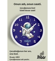 İsme Özel Astronot Çocuk Odası Duvar Saati Orta Boy 30 cm Beyaz Camlı Sessiz