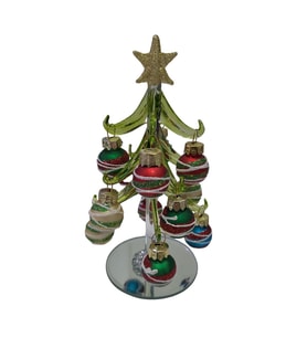Yılbaşı Cam Yeşil Gold Yıldız Simli Çam Ağacı Poliserin Süslemeli 15x9x9cm 1 Adet