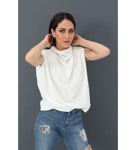 Bluz Kolsuz Degaje Yaka - Ekru