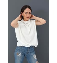 Bluz Kolsuz Degaje Yaka - Ekru